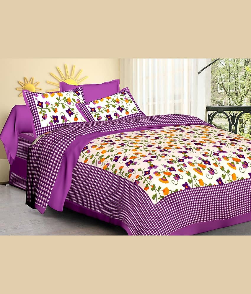 ABHACLOTHO Cotton 1 Double Bedsheet with 2 Pillow Covers ( Purple )