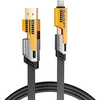 4-in-1 65W Fast Charging Cable 1m Braided Type-C Compatible with iPhone & Android Devices (Black)