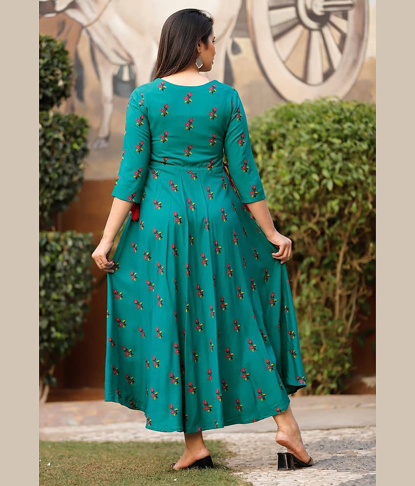 anushansa Pack of 1 Rayon Printed Anarkali Women's Kurti - ( Green ) view 2