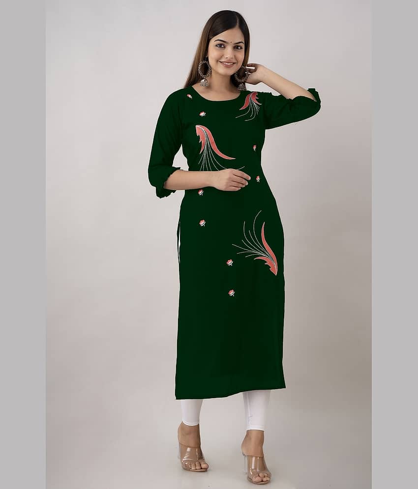 Kapadia Women Viscose Rayon Embroidered Straight Kurti ( Dark Green ) view 2