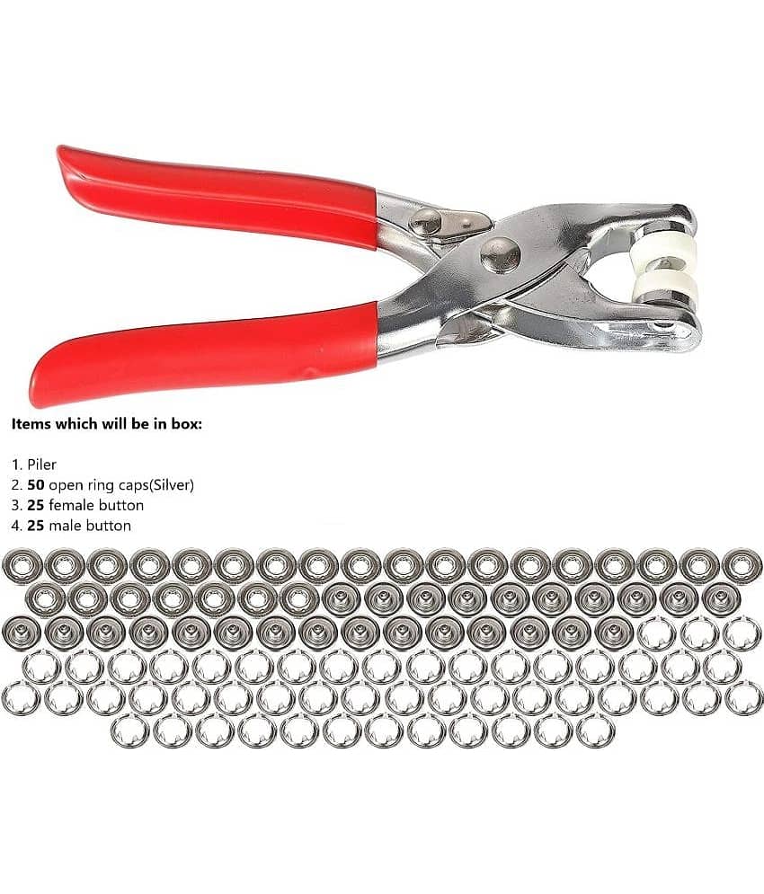 18-ENTERPRISE 100pc Silver Button emergency button tool Thickened Snap Fasteners Kit Metal Five Claw Set with Hand Pressure Pliers Tool DIY Sewing Buttons Set for Clothing Sewing, Crafting (only Silver Button). view 2