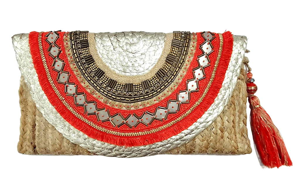 Jute Sling bag with Embellishments and Beautiful Handmade Tassel