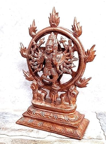 Searchers Paradise - Copper Idols Chakrathalwar ,6.8 inches, Copper Handmade 1300 Grams, Patina Antique Finish, Pack of 1 Piece view 2