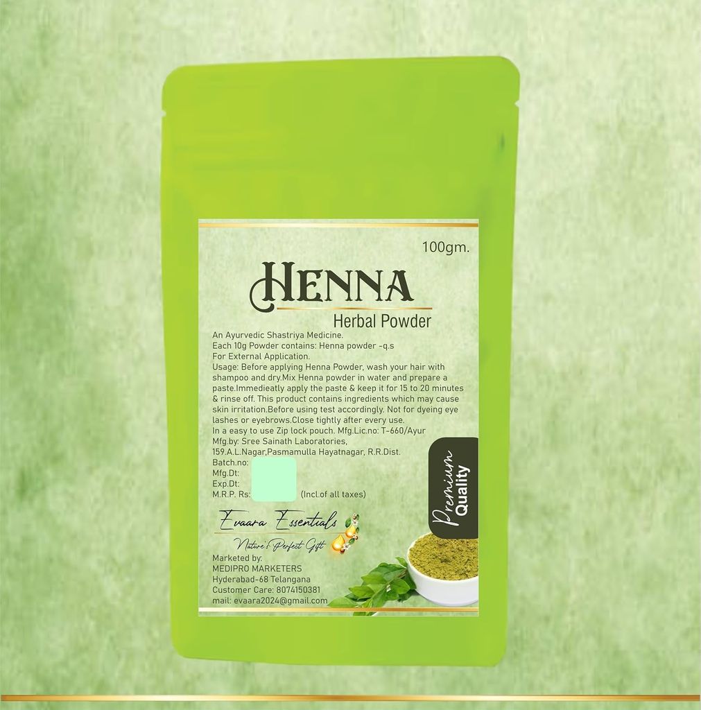 Henna Herbal Powder for Hair, Natural Ayurvedic Treatment, 100g, Green view 2