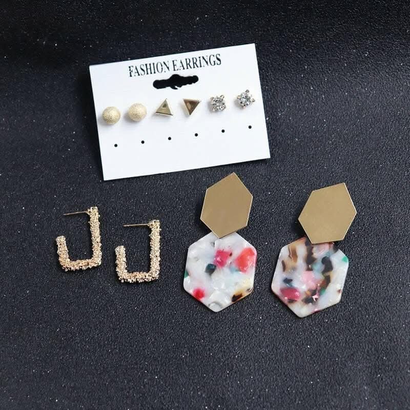 Pinapes Stylish Multi-Color Metal Earrings Combo Set for Women & Girls view 2