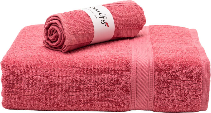 Furnofy Cotton 450 GSM Bath, Hand Towel Set Pink (Pack Of 2)