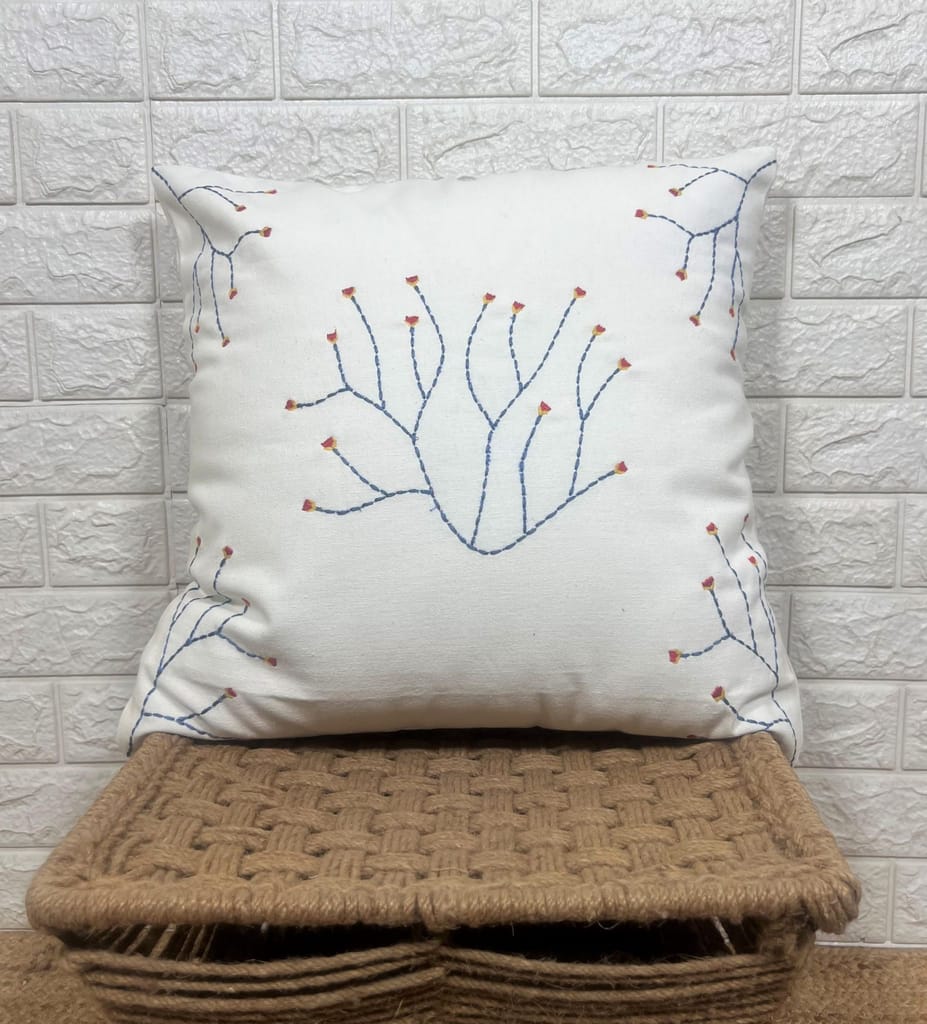 Indihomecraft Cushion Cover Hand Embroidery Inspired Decorative Boho Cushion Cover for Sofa Couch Swing Chair Living Room & Bedroom 18 x 18 Inches, Pack of 1