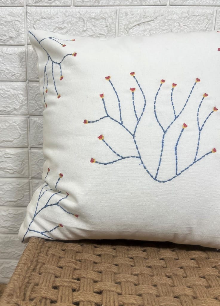 Indihomecraft Cushion Cover Hand Embroidery Inspired Decorative Boho Cushion Cover for Sofa Couch Swing Chair Living Room & Bedroom 18 x 18 Inches, Pack of 1 view 2