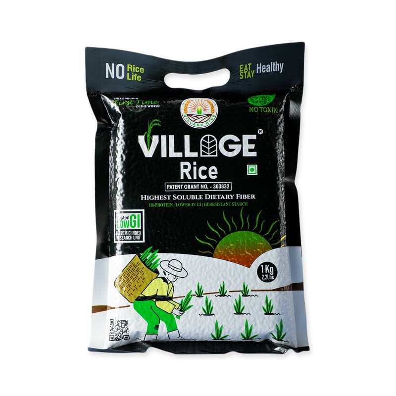 Village Rice - 1 Kg, Low Glycemic Rice, High Fiber, High Protein Rice, Low Gi (44.8), Naturally Grown Healthy Rice (Pack Of 3)