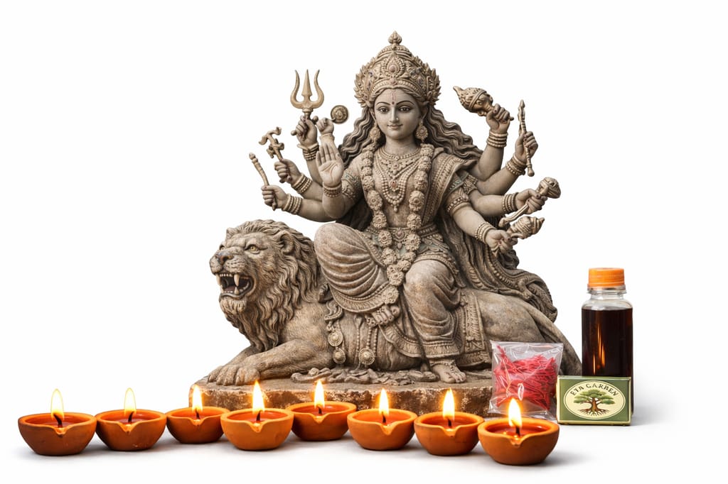 Mata Diya (30 Pcs) | Terracotta Diyas with Neem Oil, Red Wicks & Matchbox | Ready for Kali, Durga, Amman & Mataji Pooja view 2