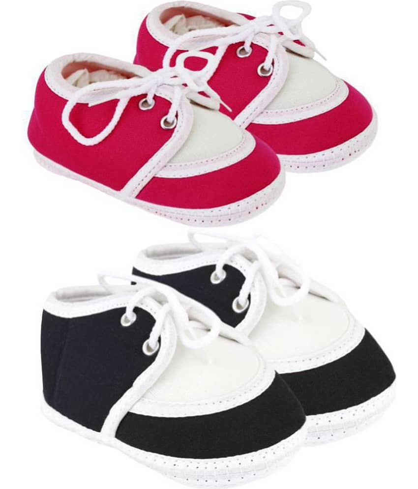 Neska Moda Pack Of 2 Baby Infant Soft Black and Pink Booties For Age Group 0 To 12 Months