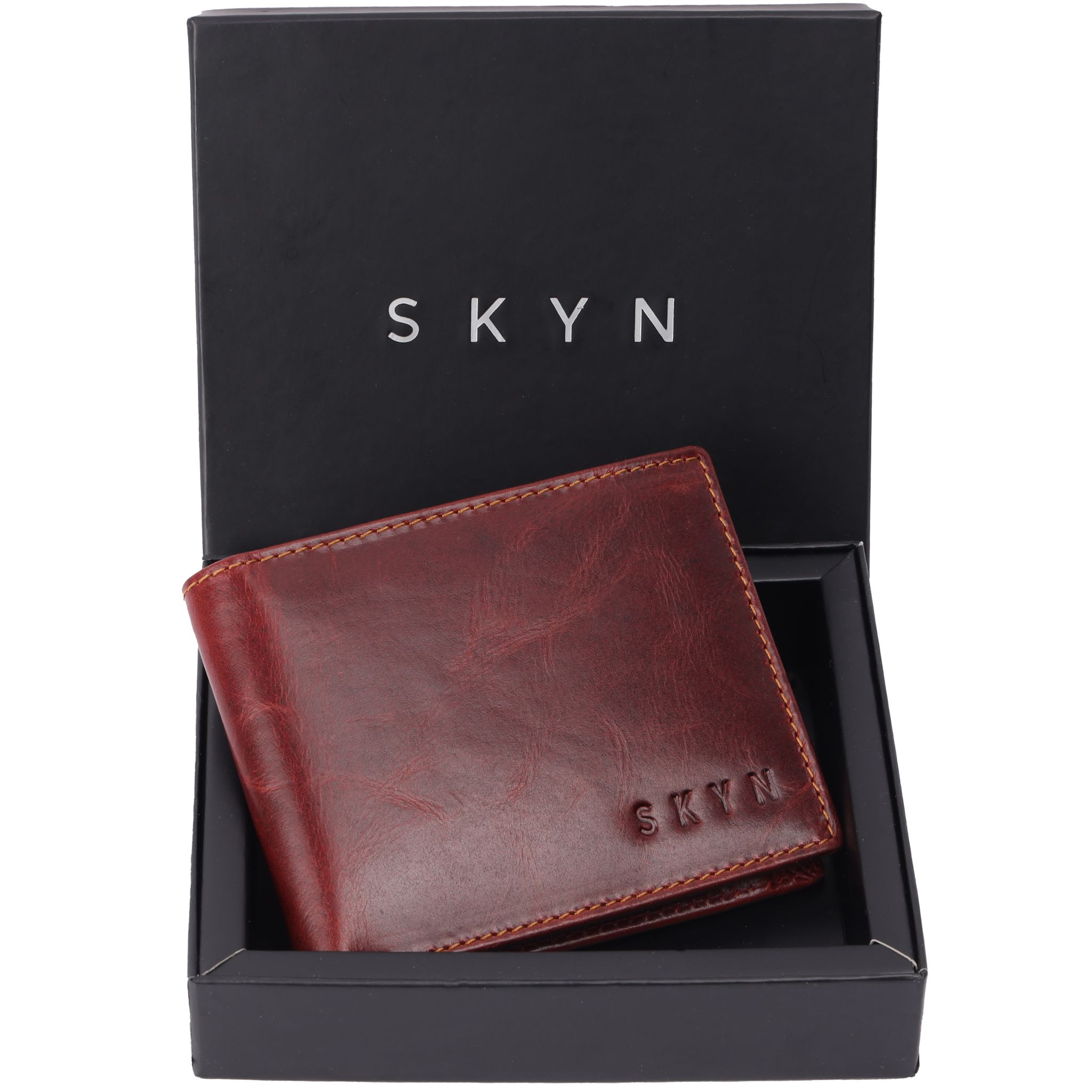 SKYN Genuine Leather Wallet for Men – Slim Minimalist Bifold RFID Blocking Wallet with Multiple Card Slots, Cash Compartment & Gift Box