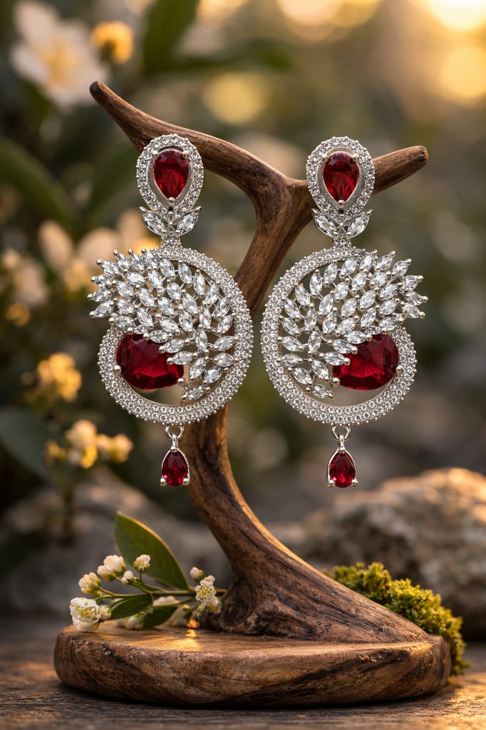✨Red Stone American Diamond Dangle Earrings for Women | Bridal Wedding Statement Earrings | Party Wear Designer Jewelry ✨