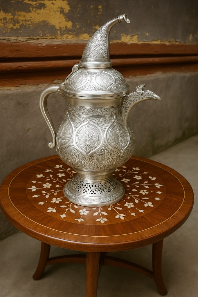 Traditional Etched Silver Teapot