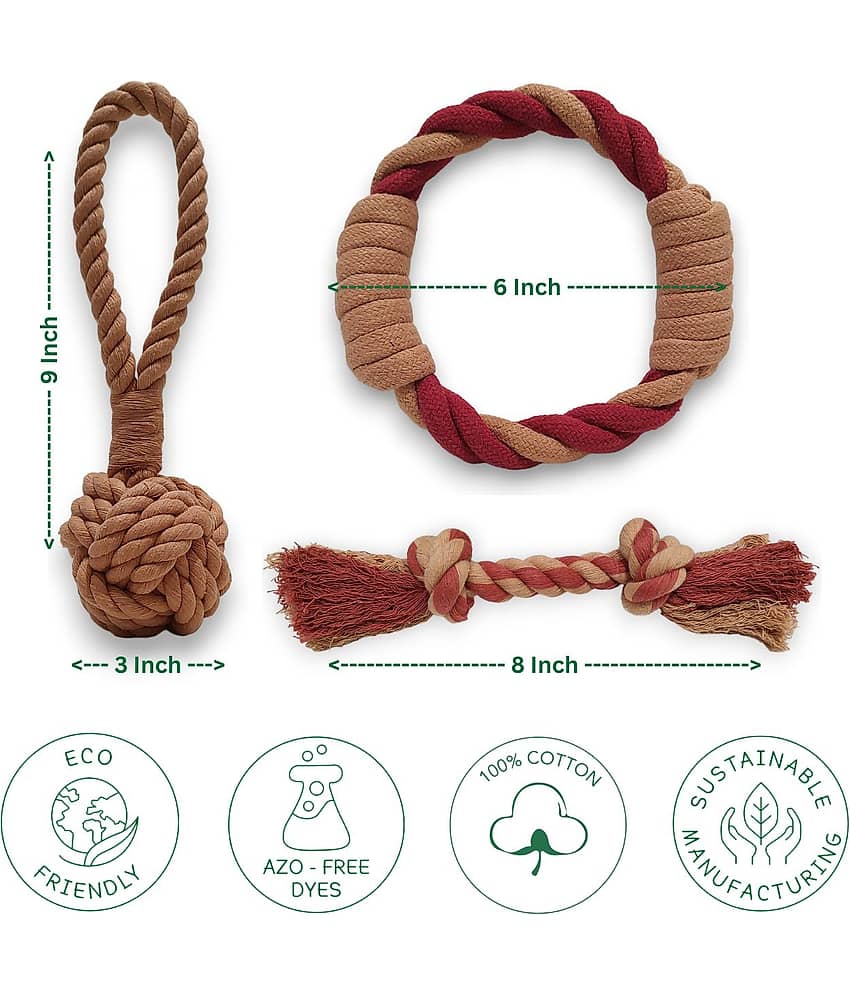 MY SUPER PAWS rope knot ball toy, round double knots tug and fetch rope & two knots chew rope l Non-toxic rope toys for dogs l Pack of 3 view 2