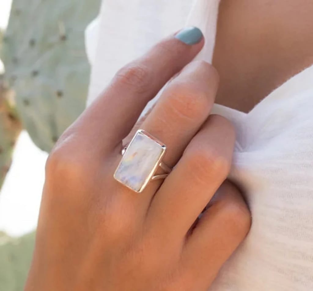 925 Sterling Silver Ring with Genuine Moonstone view 2