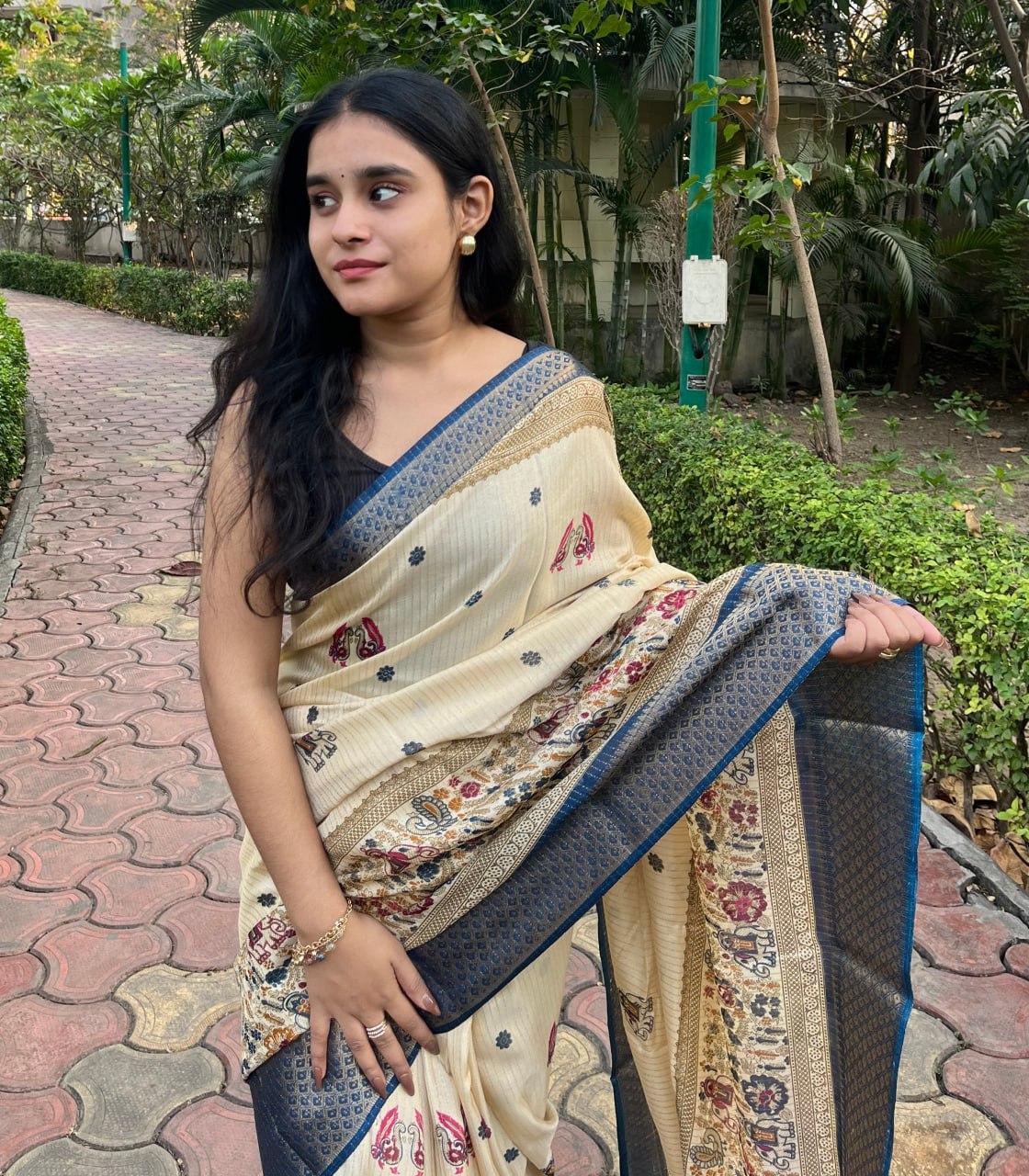 Fancy Dola Silk Elephant Printed Saree view 2