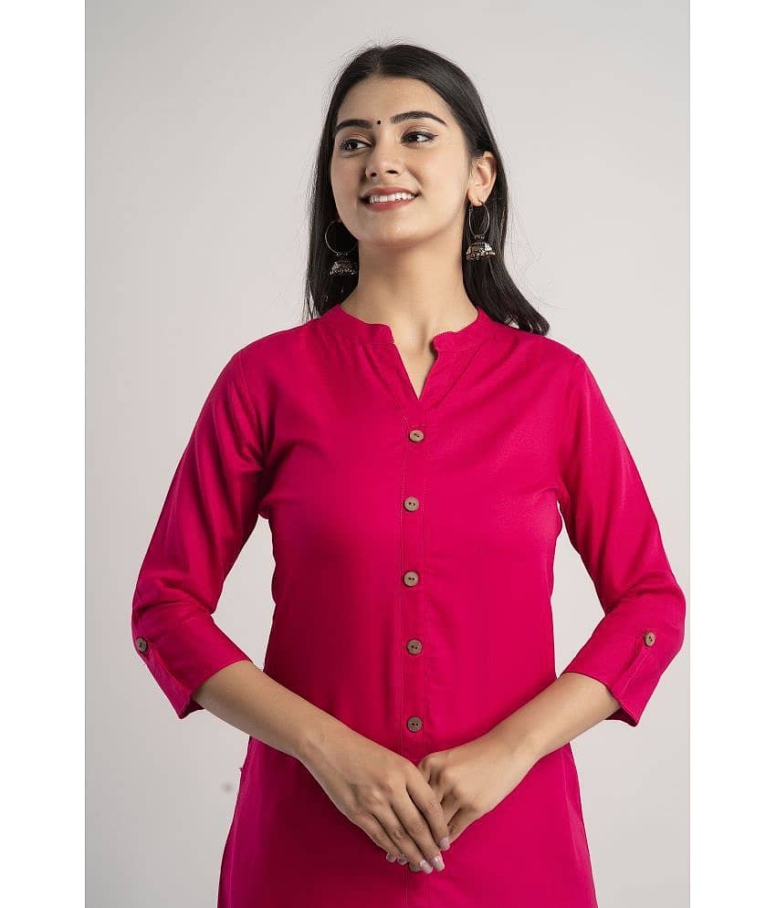 MAUKA - Pink Rayon Women's A-line Kurti ( Pack of 1 ) view 2