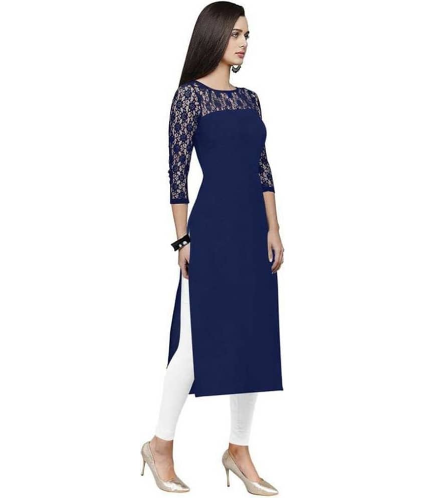 Dream Beauty Fashion - Blue Crepe Women's Straight Kurti ( Pack of 1 ) view 2