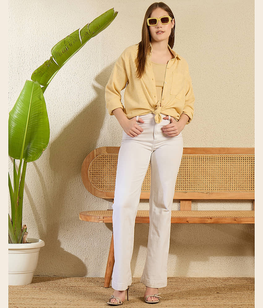 Chimpaaanzee Women Solid Cotton Shirt ( Yellow ) view 2