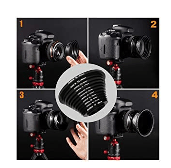 Hanumex® Camera Lens Step Up Filter Adapter Rings Kit- 49mm to 82mm, Metal Step-Up Rings Set Best For Photographer/Filmmaker with Anodized Aluminum Threaded Black Frame For all Available Lens Sizes. view 2