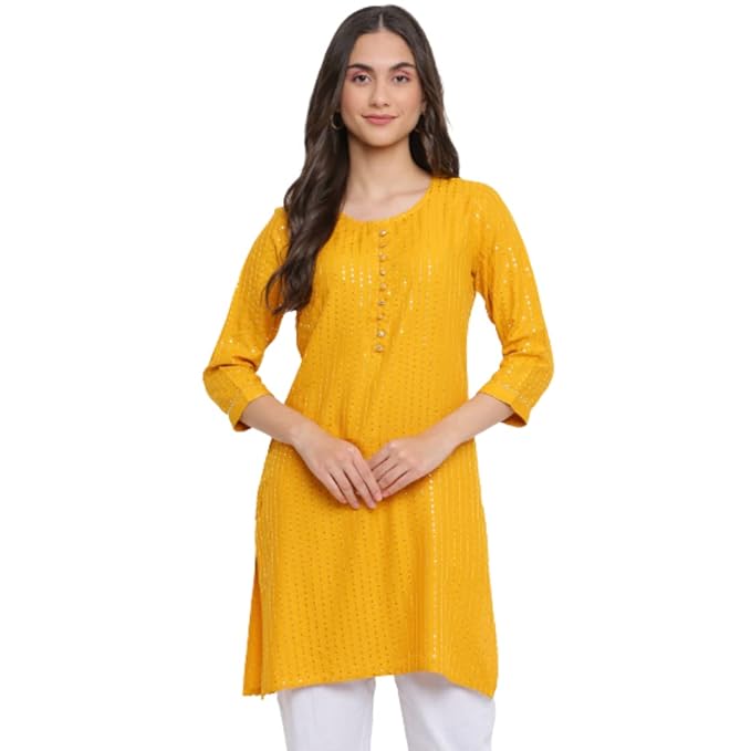 INDIAN KNOTS Yellow Embroidered Tunic_11-02-DG00305 view 2