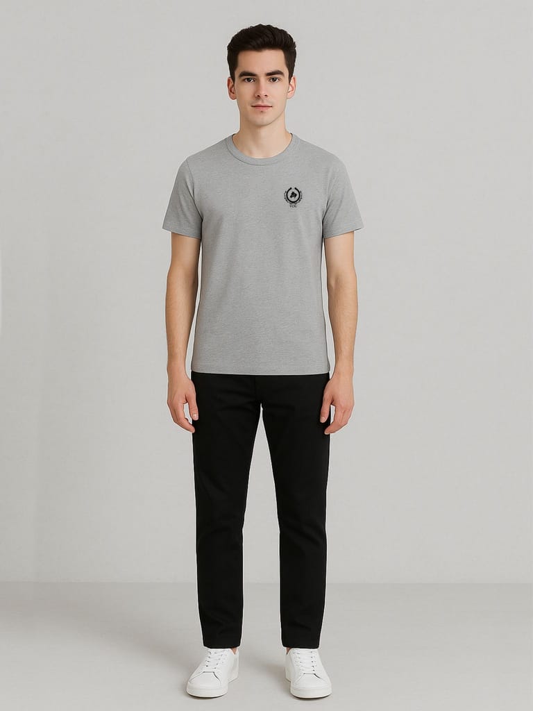 Cotton Grey Mélange Round neck T-Shirt view 2