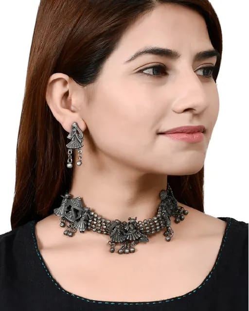 Pujvi Fashions Oxidised Barat Design Choker Necklace set view 2