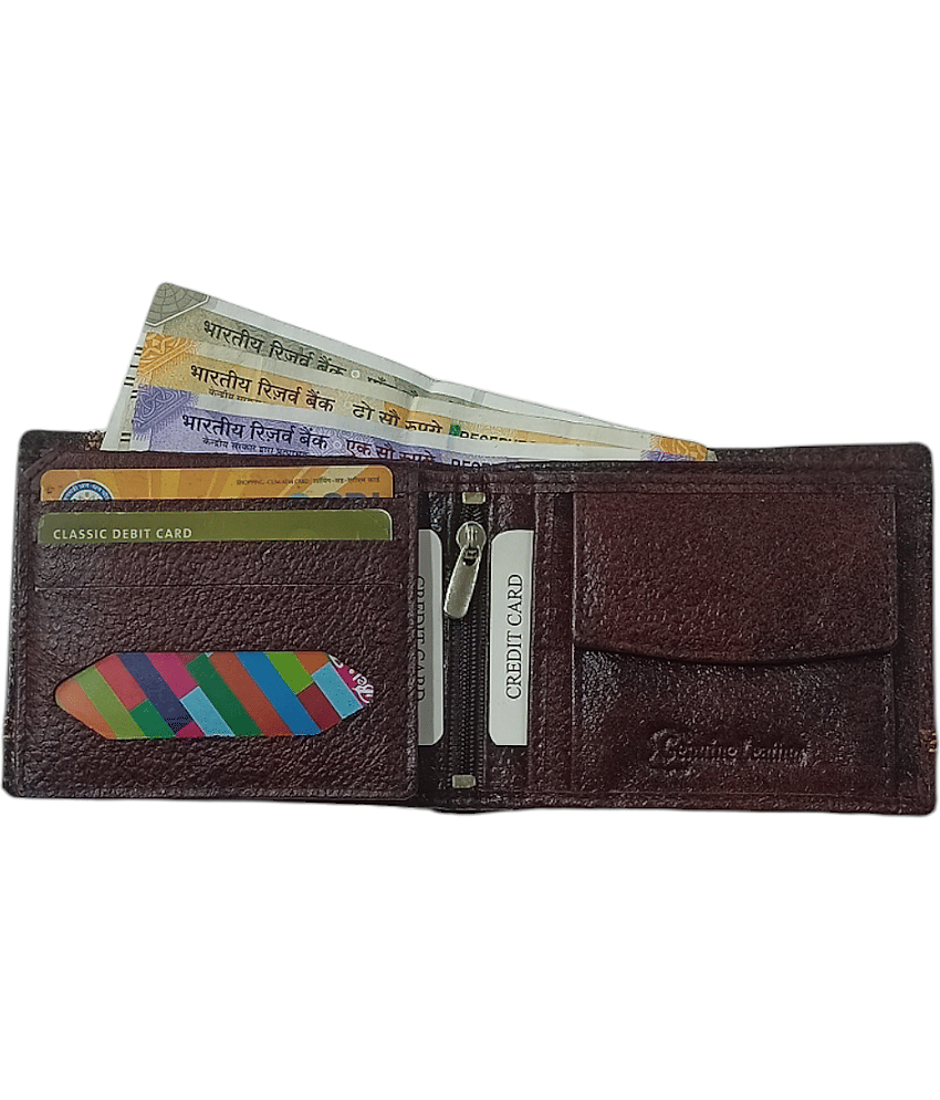 COCO ROYAL 100% Leather Printed Men's Two Fold Wallet With 9 Slots For Card ( Brown , Pack of 1 ) view 2