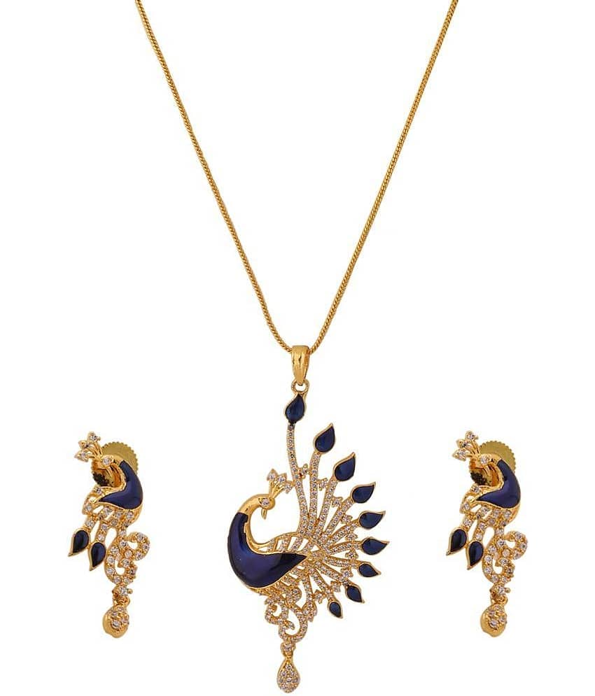 VIRAASI - Blue Brass Necklace Set ( Pack of 1 ) view 2