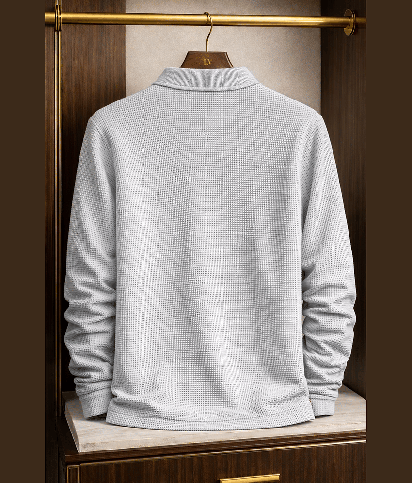 RodZen Men Polyester Regular Fit Popcorn Textured Polo T Shirt ( Ecru White ) view 2
