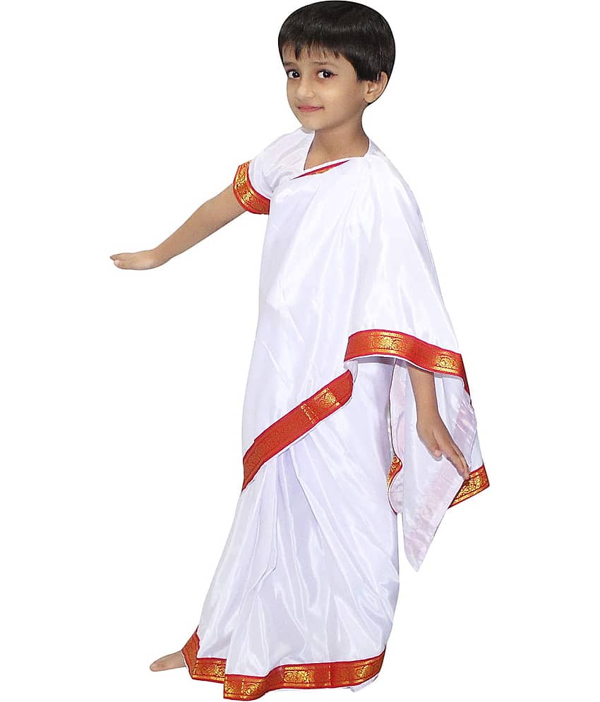 Kaku Fancy Dresses Our Community Helper Teacher White Saree Costume -White & Red, 5-6 Years, For Girls view 2