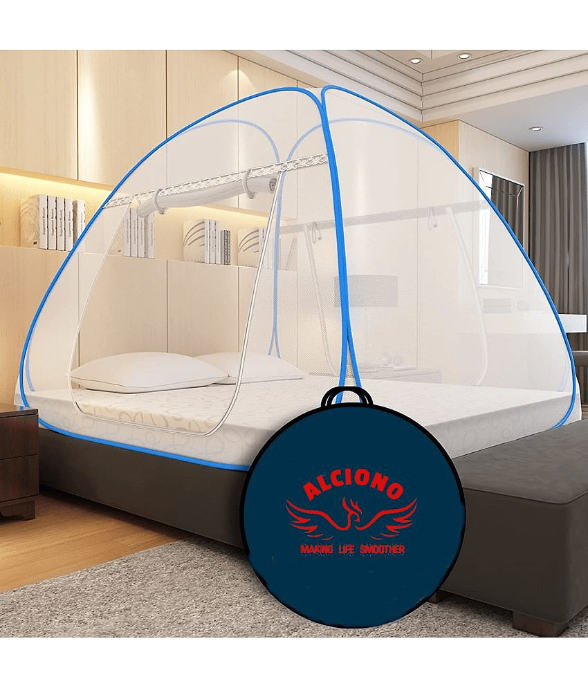 alciono - Blue Polycotton Foldable Mosquito Net, Machardani ( Pack of 1 )