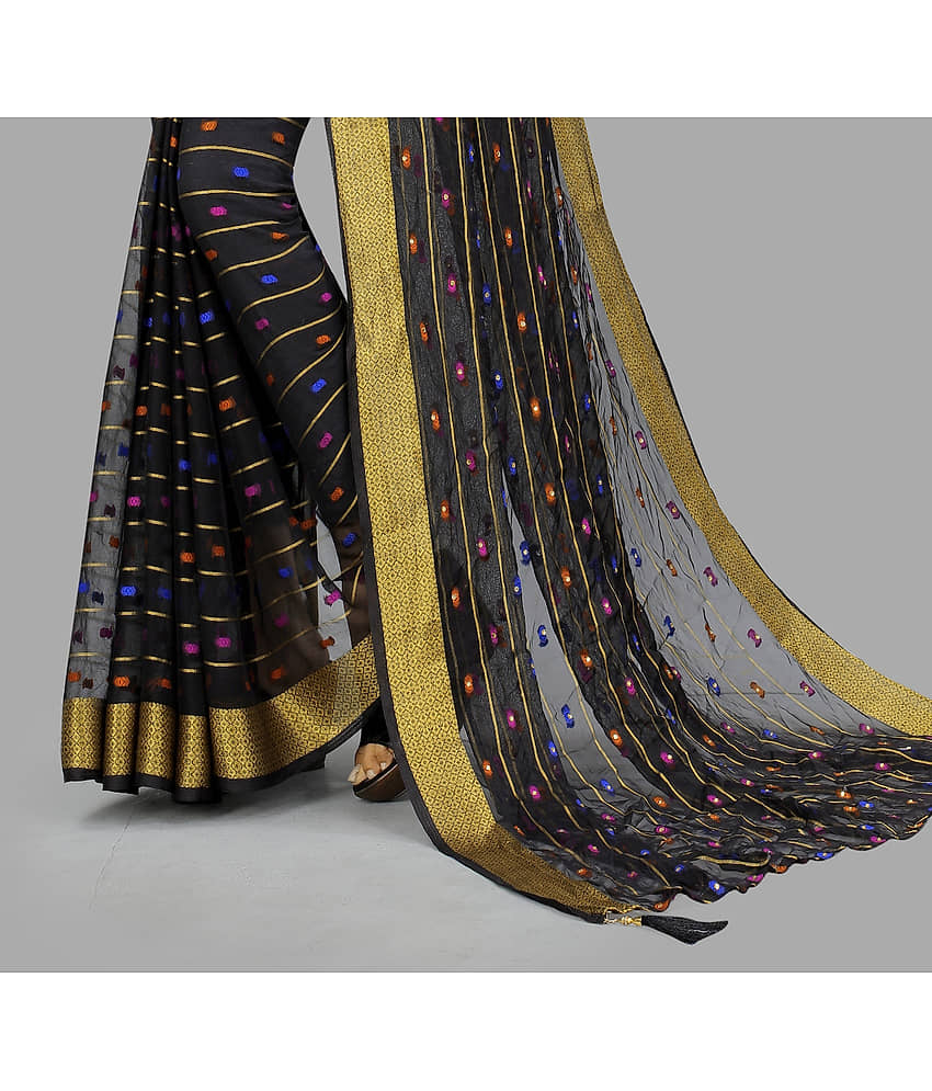 Rhey Chiffon Embellished Saree With Unstitched Blouse Piece ( Black ) view 2