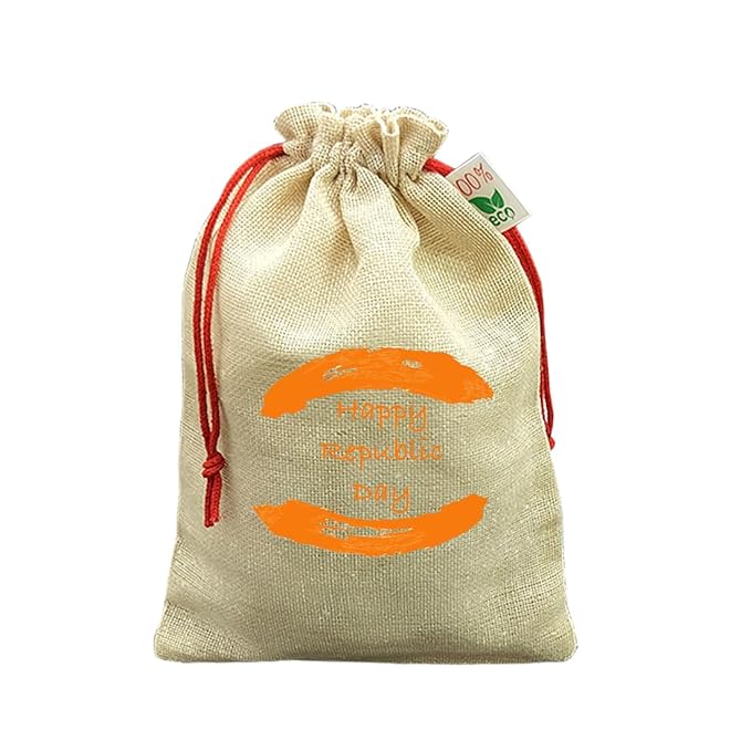 IVARIAN - Jute Potli Bag, Festival Gifting Bag, Return Gifting Bag (13x18cm set of 25, Happy Independence Day) view 2