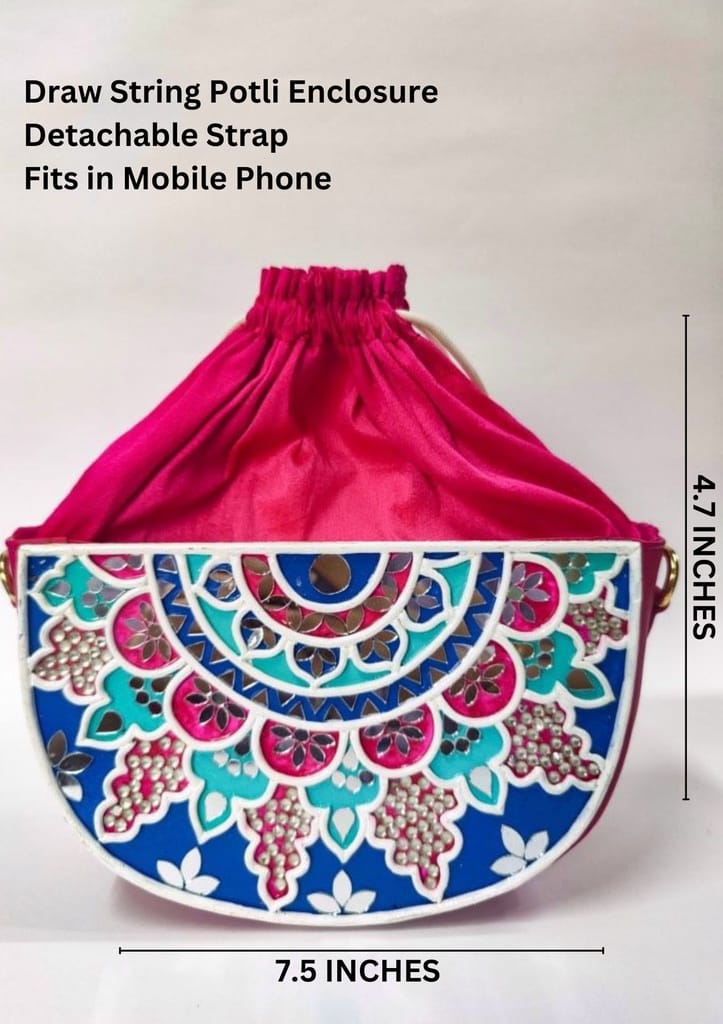 Mandala Semi Circle Lippan Art Handcrafted Potli Bag with Sling view 2