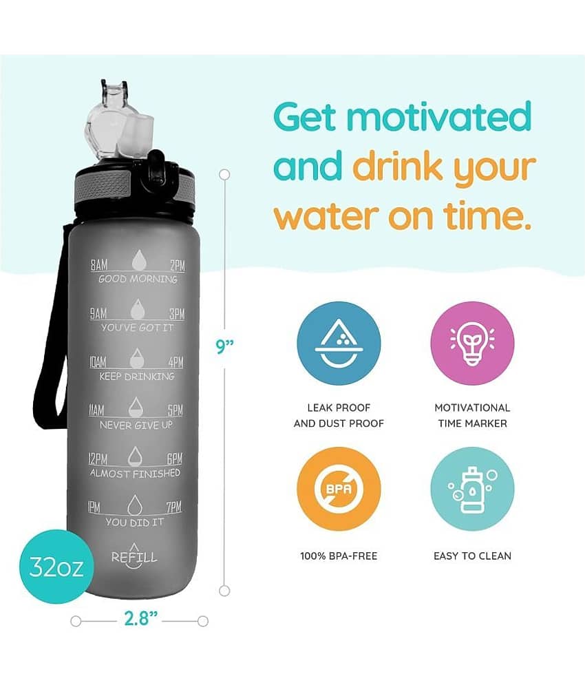 Motivational Time Marker Water Bottle 1 litre Leakproof Durable Non-Toxic Drinking Water Bottle for Office Gym Fitness Sports Sipper Water Bottle (Black & White), Plastic view 2