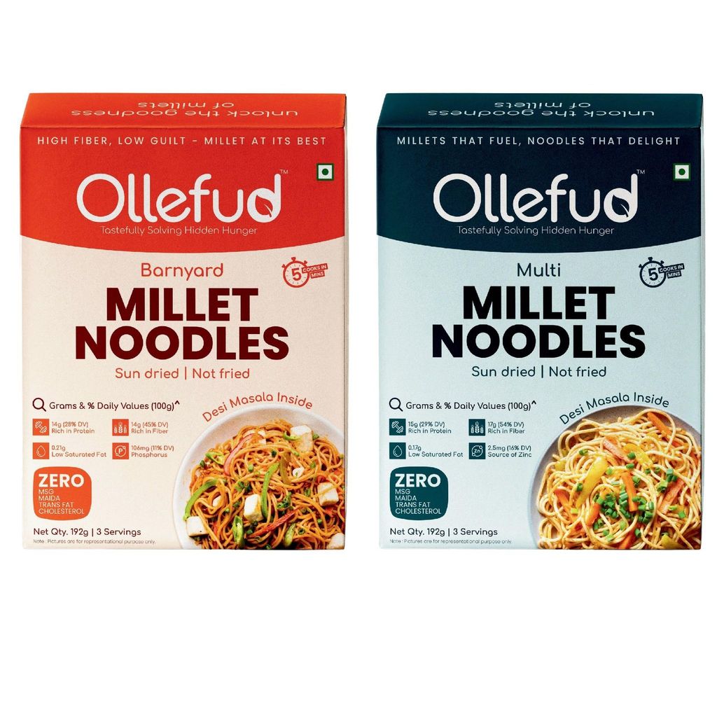 Ollefud Hakka Noodles Combo | (Barnyard Millet 192g + Multi Millet 192g) | Sun Dried | Zero Maida | Not Fried | Pack of 2 | 384g