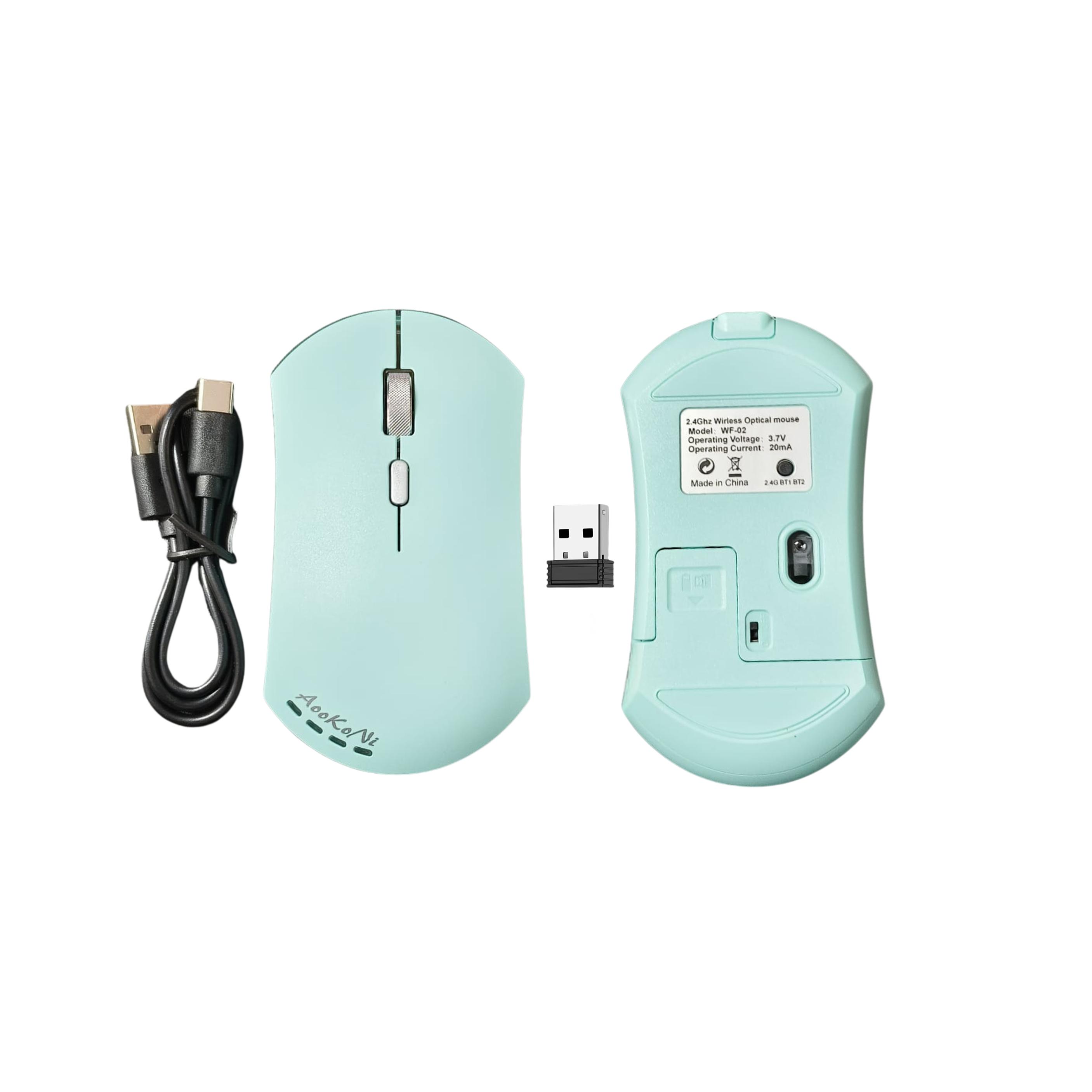 AOOKO NI | WF- 02 | RECHARGEABLE WIRELEES MOUSE| NANO USB RECEIVER | GREEN view 2