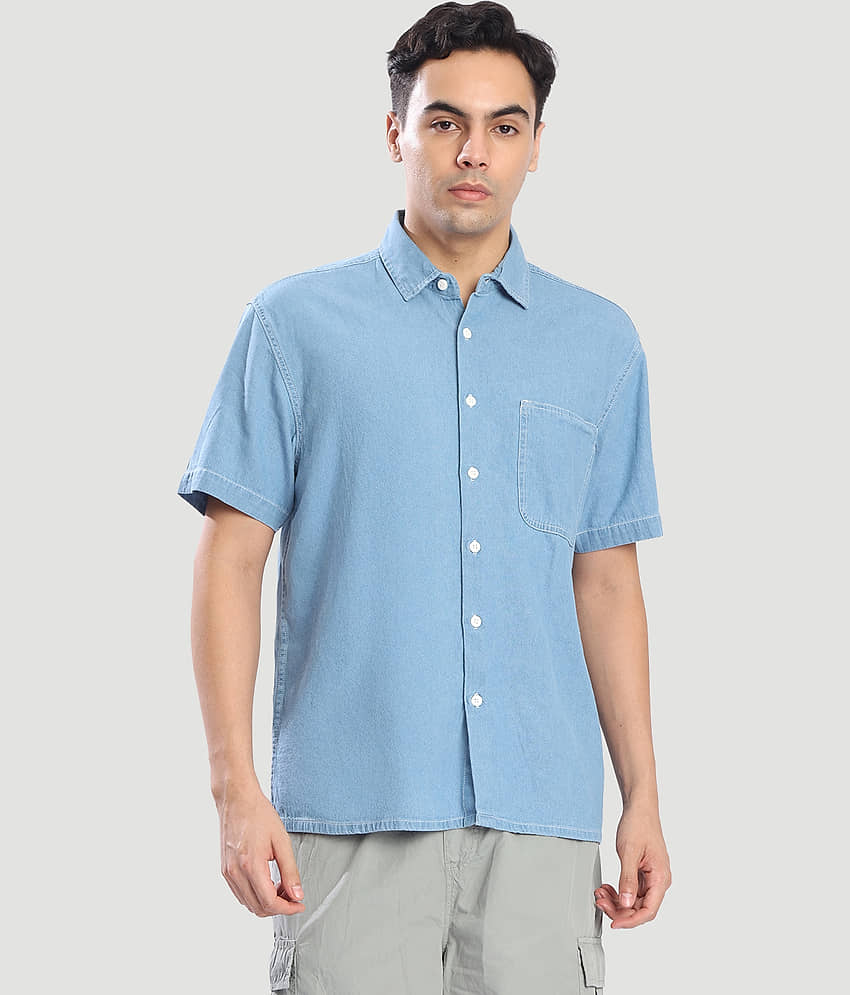 Bene Kleed 100% Cotton Boxy Solids Half Sleeves Men's Casual Shirt - Blue ( Pack of 1 ) view 2