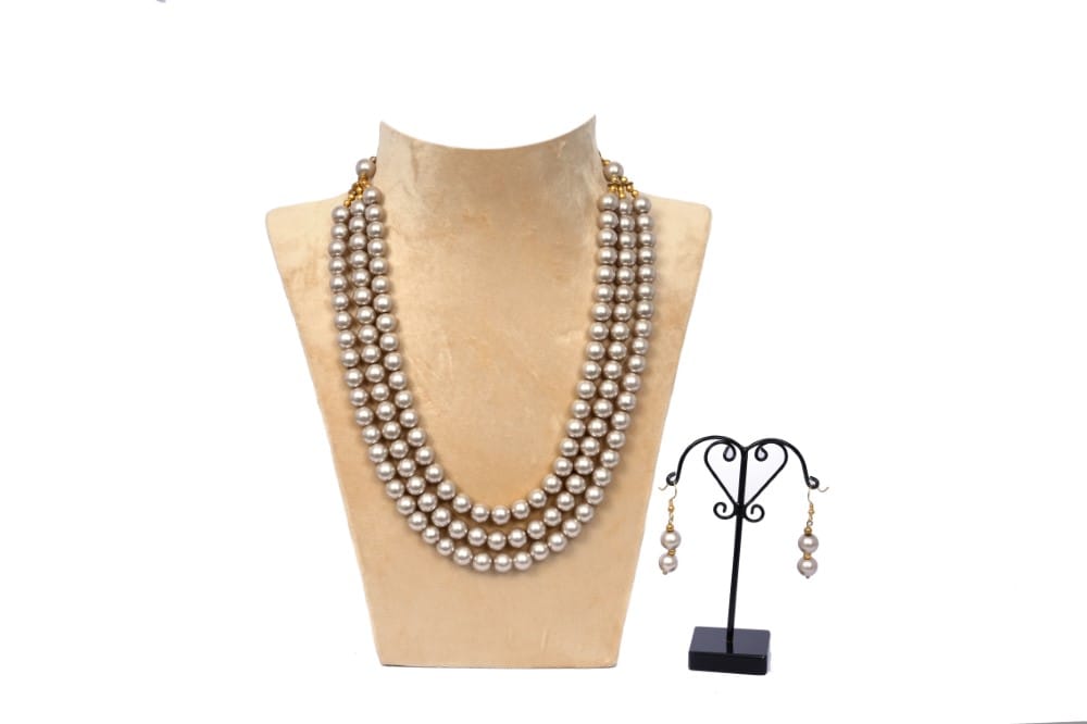 Multi layer Glass Pearl Bead Necklace Set view 2