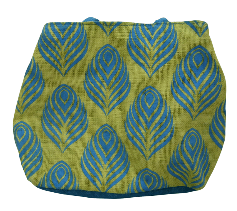 Eco-Friendly Jute Tote Bag with Peacock Feather Pattern view 2