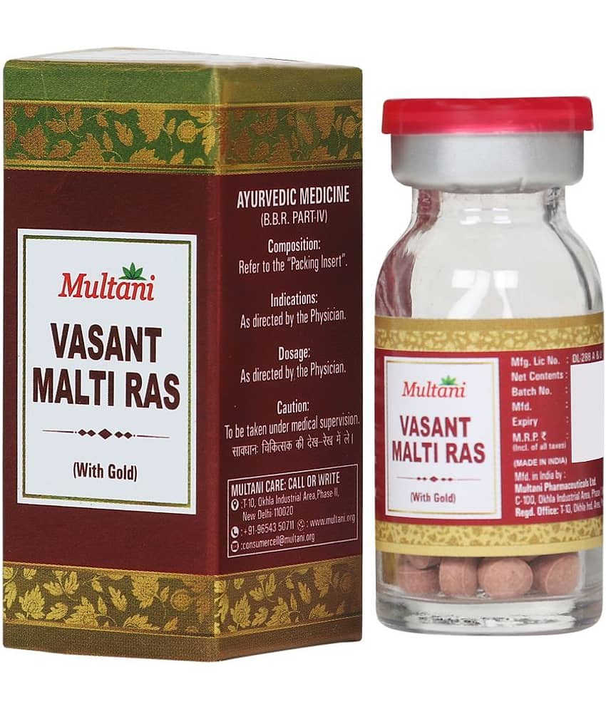 Multani Vasant Malti Ras with Gold used for coughs, colds, fevers, and general weakness - 10tab (Pack of 1)