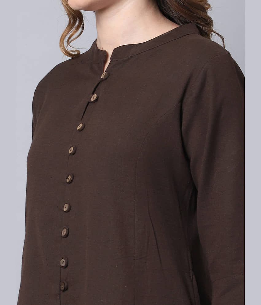 Pistaa - Brown Cotton Women's A-line Kurti ( Pack of 1 ) view 2