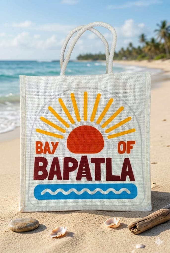 Bay of Bapatla Printed Jute Tote Bag