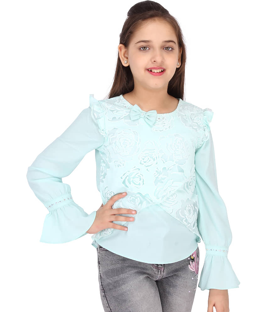 Cutecumber Pack of 1 Girls Georgette Tops ( Green ) view 2