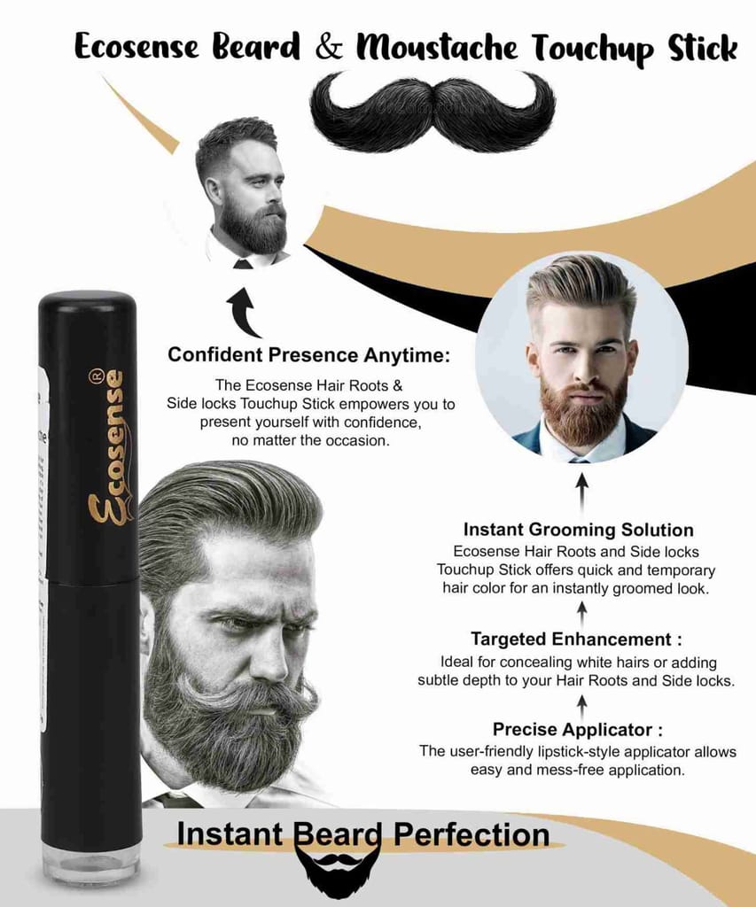 Ecosense Beard & Moustache Temporary Touchup Stick Natural Hair Color Instant Beard Perfection (3g) , Black view 2