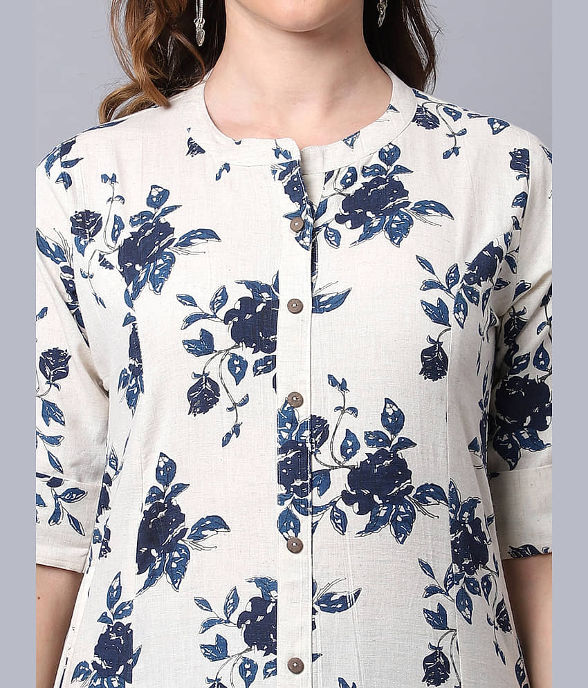Pistaa - Navy Blue Cotton Women's Front Slit Kurti ( Pack of 1 ) view 2
