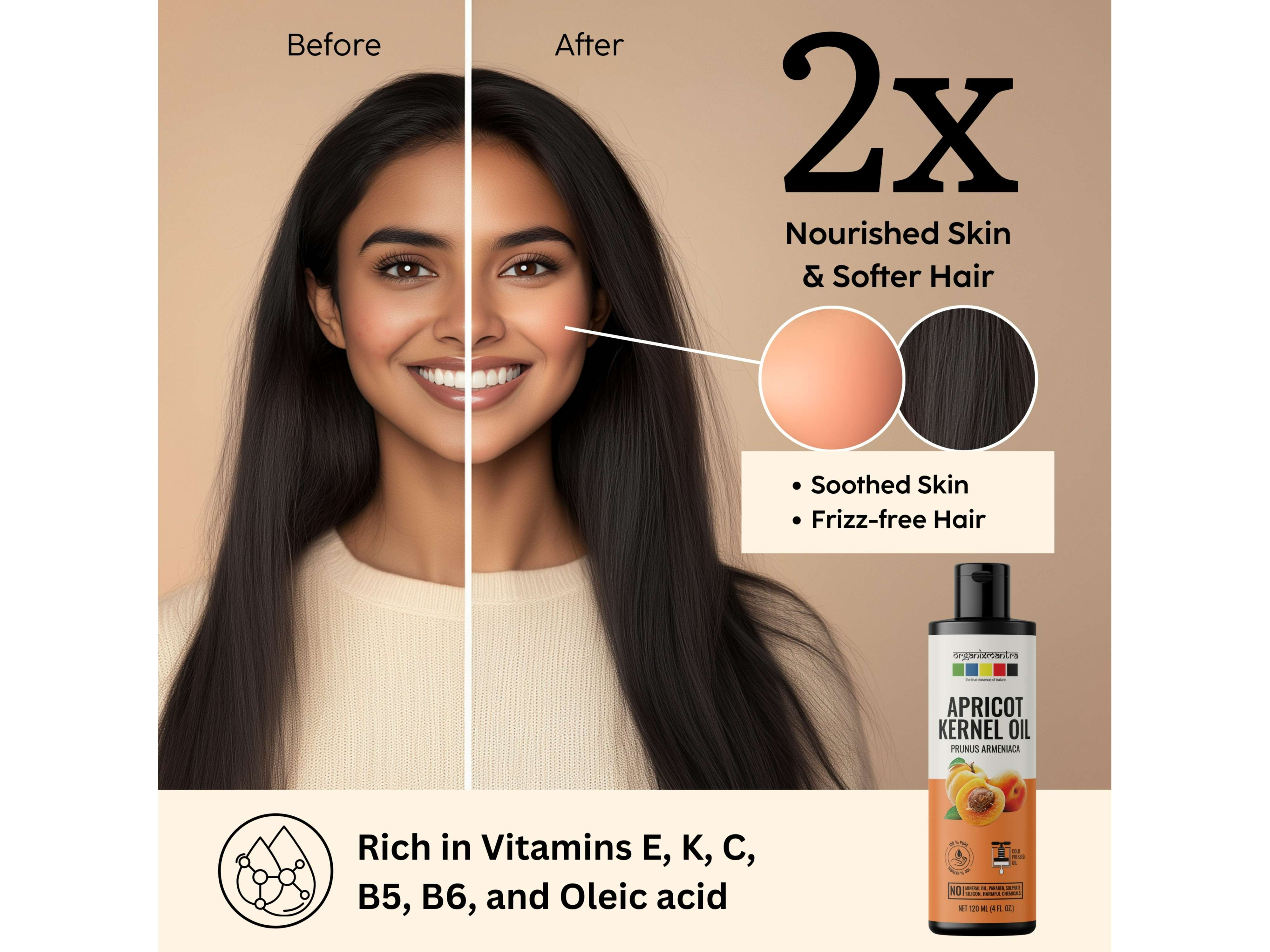 Organix Mantra Apricot Kernel Oil, 100% Pure, Natural & Cold Pressed Organic Oil - 120 Millilitre view 2
