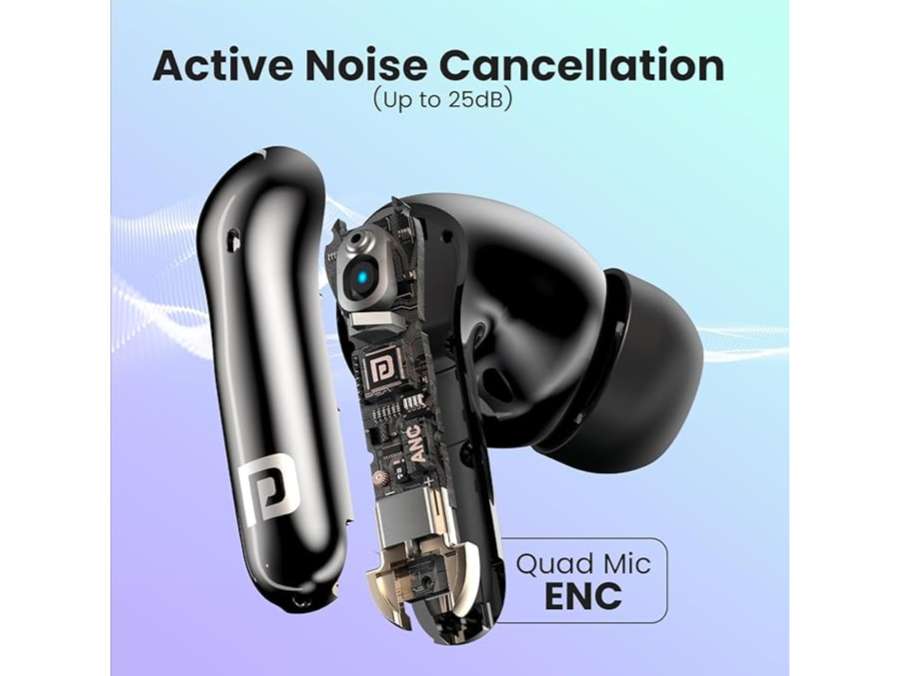 Portronics Harmonics Twins 28 ANC TWS in Ear Earbuds with Smart Touch Control, 50 Hours Playback, Quad Mic ENC, Low Latency, 13mm Dynamic Driver, IPX 5 Water Resistant, Fast Type C Charging - Black view 2
